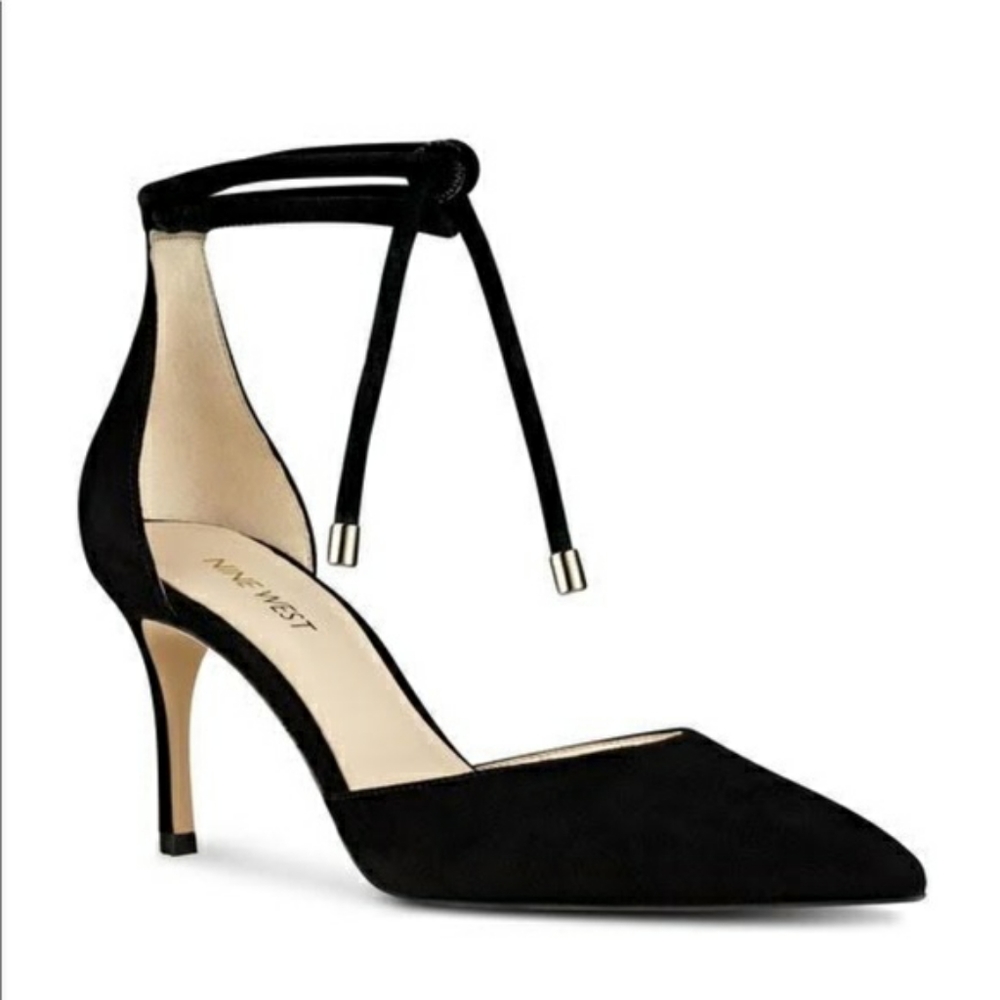 New Nine West Ankle Tie Pump Black Suede.